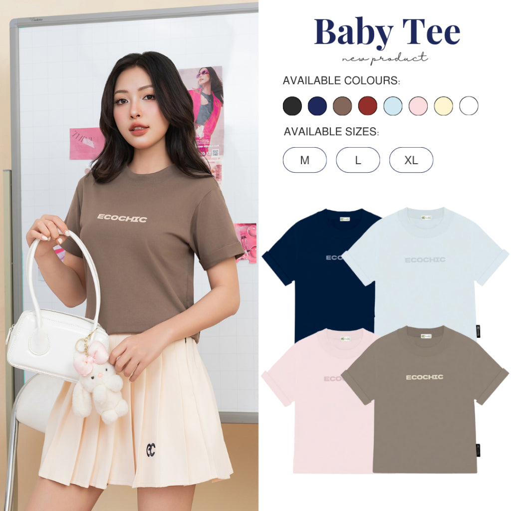 Baby Tee ECOCHIC Embossed Letters T-shirt Made of American Cotton, Fitted, Local Brand, Genuine B120 