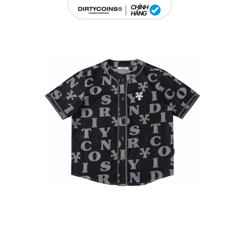DirtyCoins Letters Monogram Denim Jersey Shirt - Black