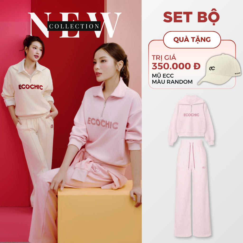 Set Bộ ECOCHIC COSMO SET Áo Cổ Halfzip Logo Thêu Quần Suông Cạp Cao Chất Liệu Vải Sợi Xaomi Cao Cấp Chính Hãng B183