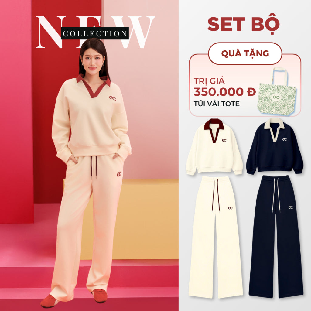 Set Bộ ECOCHIC WINTER REVERIE Áo Polo Cổ V Quần Dài Ống Suông Chất Liệu Cotton Manba Cao Cấp Chính Hãng B180