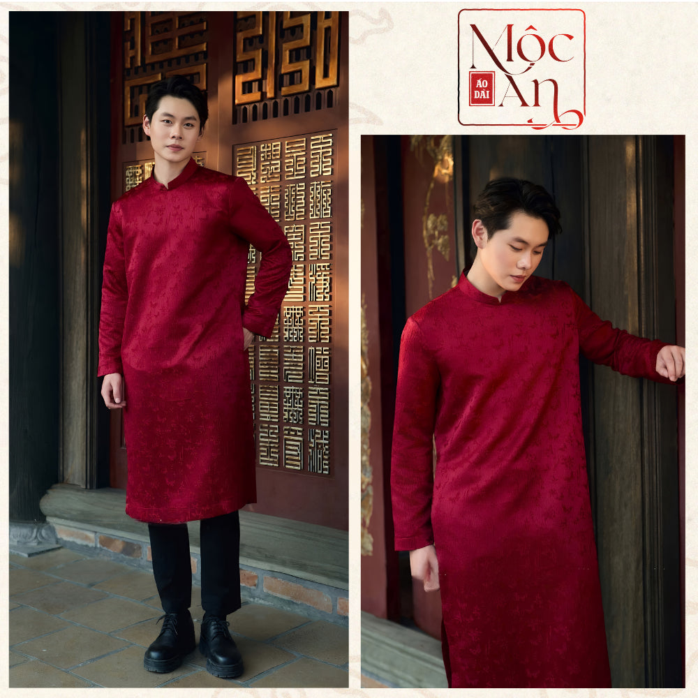 [Men's Ao Dai - Tet 2026] Modernized Men's Ao Dai by CHAU SA, Brocade Fabric, Standard Fit with Shoulder Pads 