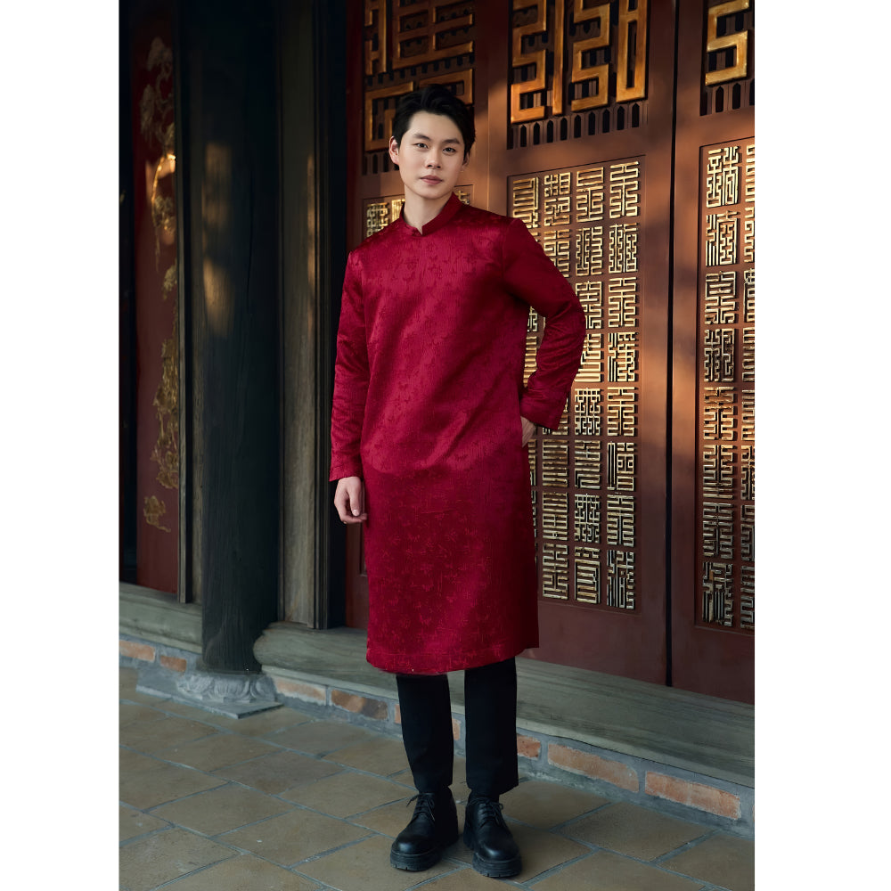 [Men's Ao Dai - Tet 2026] Modernized Men's Ao Dai by CHAU SA, Brocade Fabric, Standard Fit with Shoulder Pads 