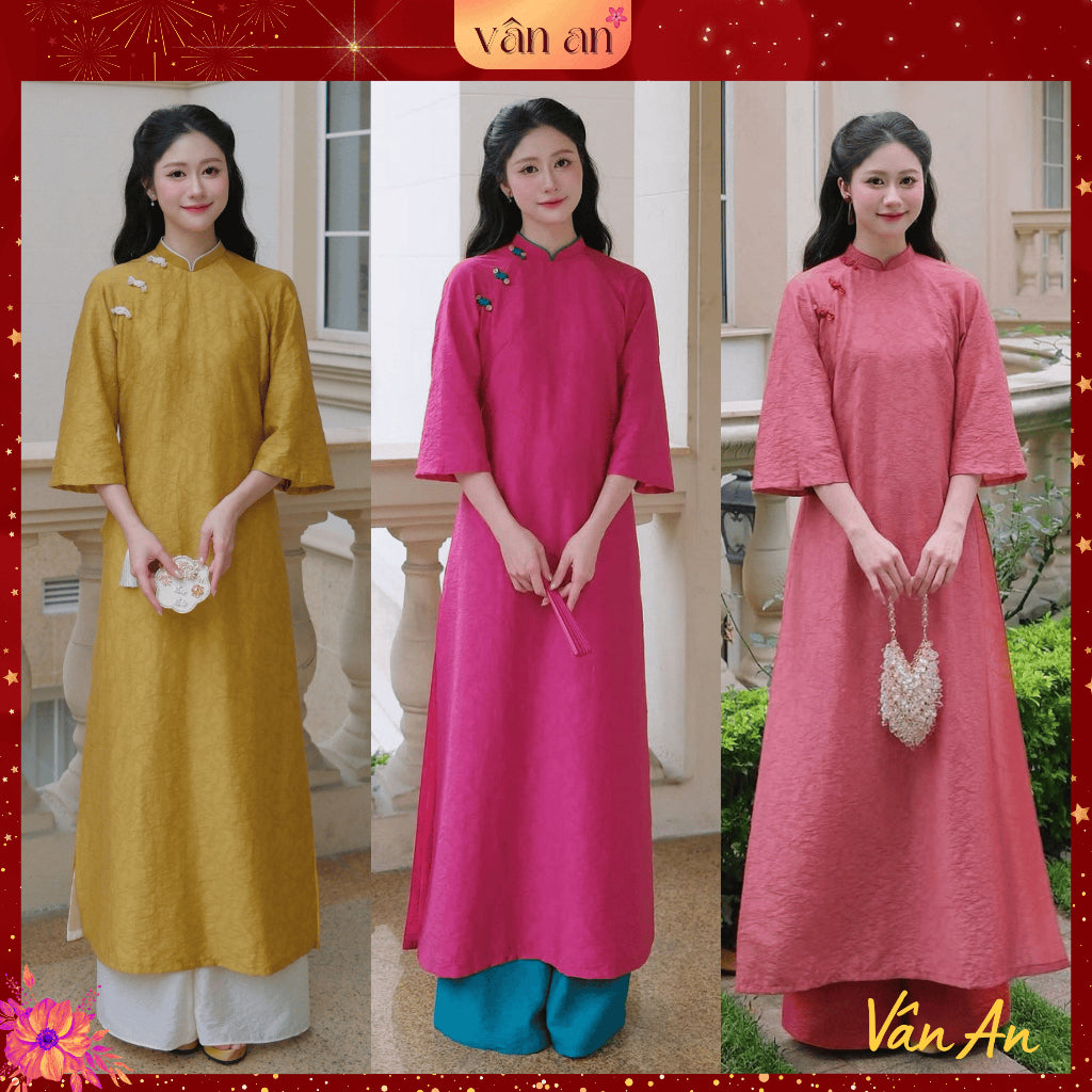 [VAN AN - TET COLLECTION 2026] HA YEN Ao Dai - Straight cut, Buttoned Shoulders - High-quality Tencel Silk Material with Elegant Printed Patterns