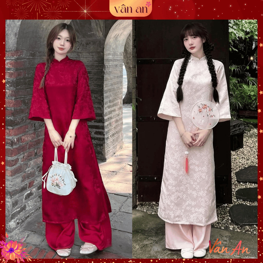 [VAN AN - TET 2026] Ao Dai CHAU SA - Straight cut, Half sleeves with two-panel design - High quality embossed brocade material - AVAILABLE
