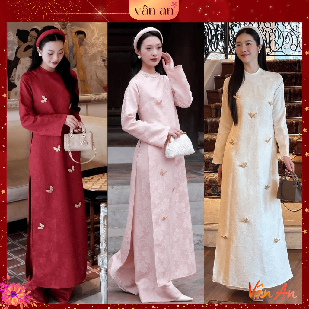 [VAN AN - TET 2026] LAM YEN Ao Dai - Straight Fit, Long Sleeves - Woven Floral Chau Sa Brocade Material, Charms on the Hem