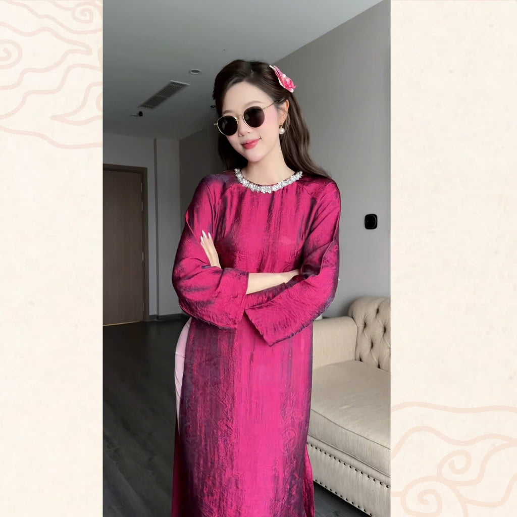 [Ao Dai for Tet 2026 - Available Now] TUONG XUAN Loose-fitting Ao Dai, Modernized Ao Dai made of Silk Brocade with Flared Sleeves. 