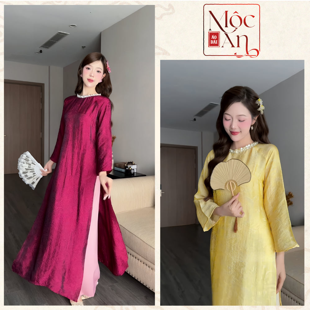 [Ao Dai for Tet 2026 - Available Now] TUONG XUAN Loose-fitting Ao Dai, Modernized Ao Dai made of Silk Brocade with Flared Sleeves. 