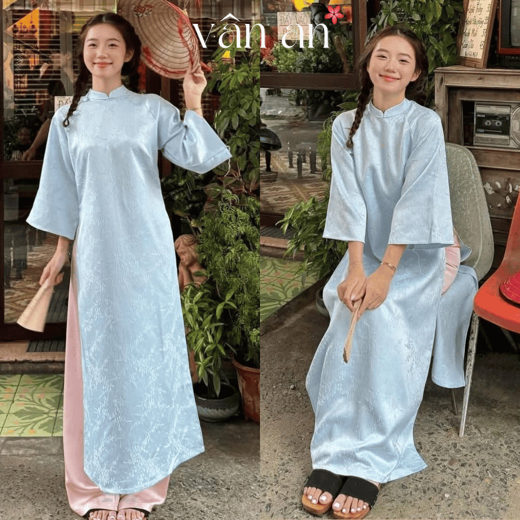 [VAN AN - TET 2026] Ao Dai CHAU SA - Straight cut, Half sleeves with two-panel design - High quality embossed brocade material - AVAILABLE