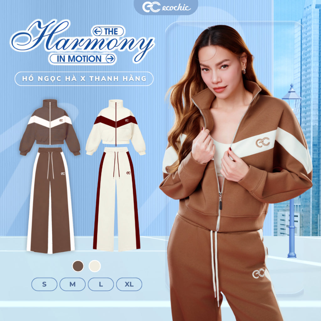 ECOCHIC Set Shirt with Front Chest Line, Straight Pants with White Border on Both Sides, High Quality, Soft, Genuine Material HNH B203