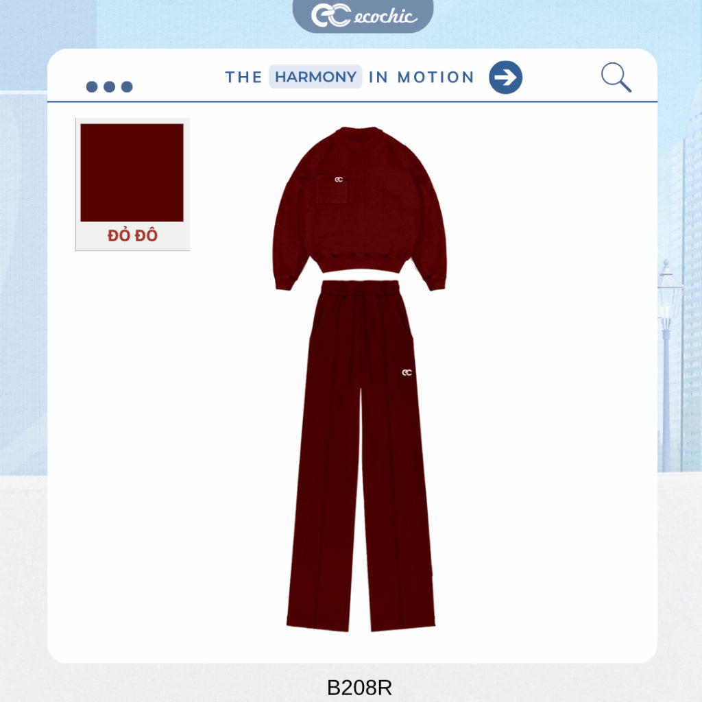 ECOCHIC GRAVITY SET Basic Sweater Round Neck Logo Chest Straight Pants High Quality Genuine Material HNH B208