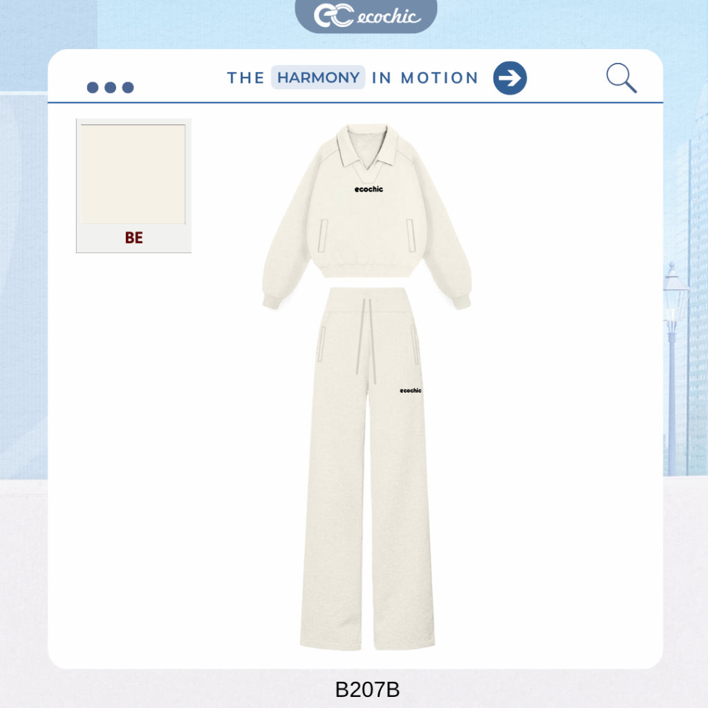 Set Bộ ECOCHIC REFINED EASE Áo Cổ V Polo Logo Ngực Túi Đựng Hai Bên Quần Suông Chất Liệu Cao Cấp Chính Hãng HNH B207