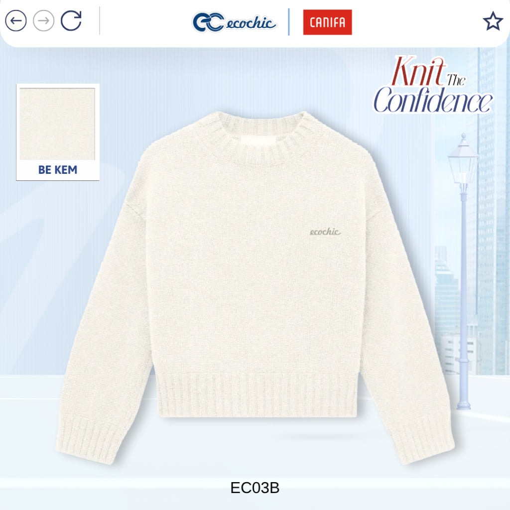 [ECOCHIC x CANIFA] Áo Len Cổ Tròn Dài Tay Basic Logo Ngực Chất Liệu Len Mềm Cao Cấp Chính Hãng HNH EC03