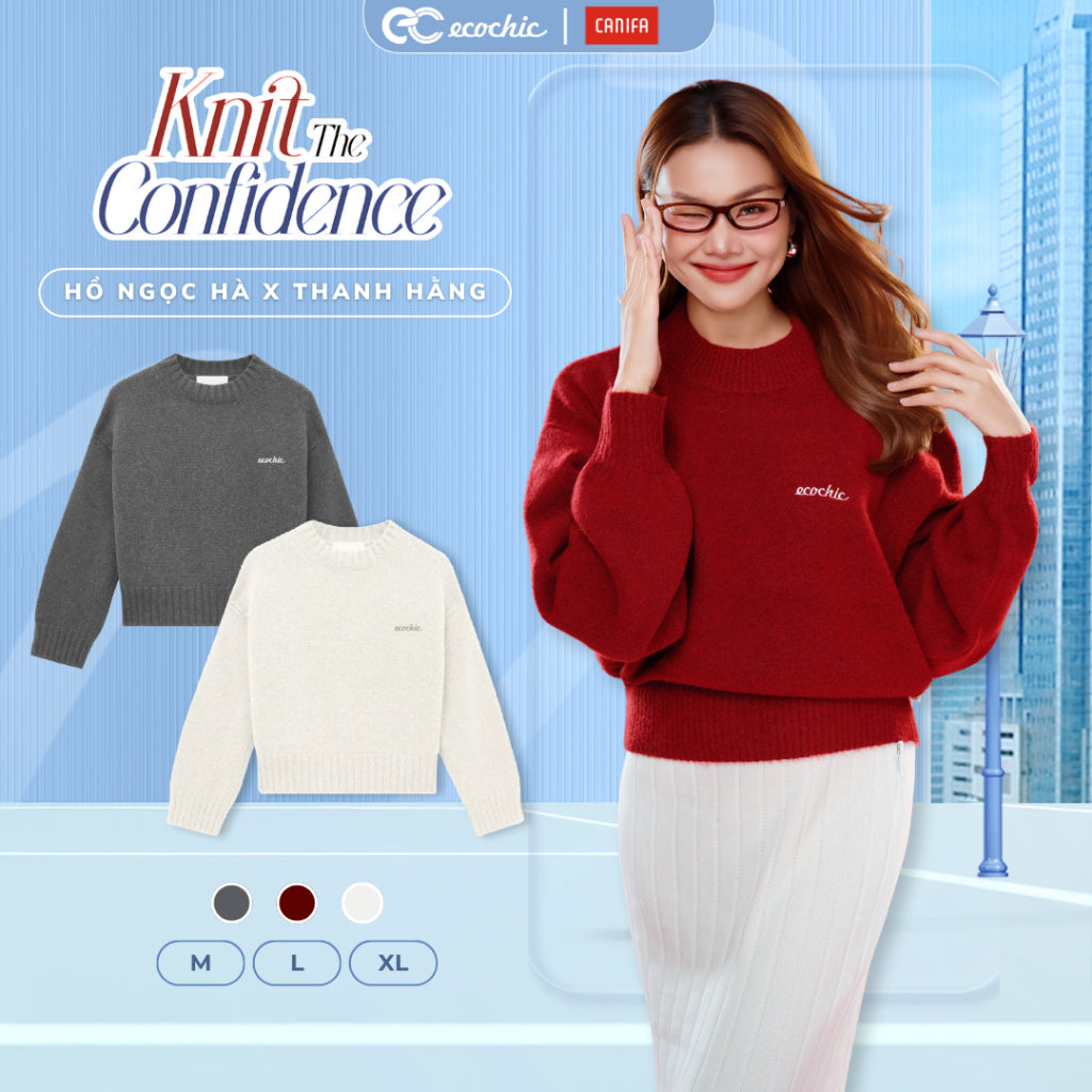 [ECOCHIC x CANIFA] Áo Len Cổ Tròn Dài Tay Basic Logo Ngực Chất Liệu Len Mềm Cao Cấp Chính Hãng HNH EC03