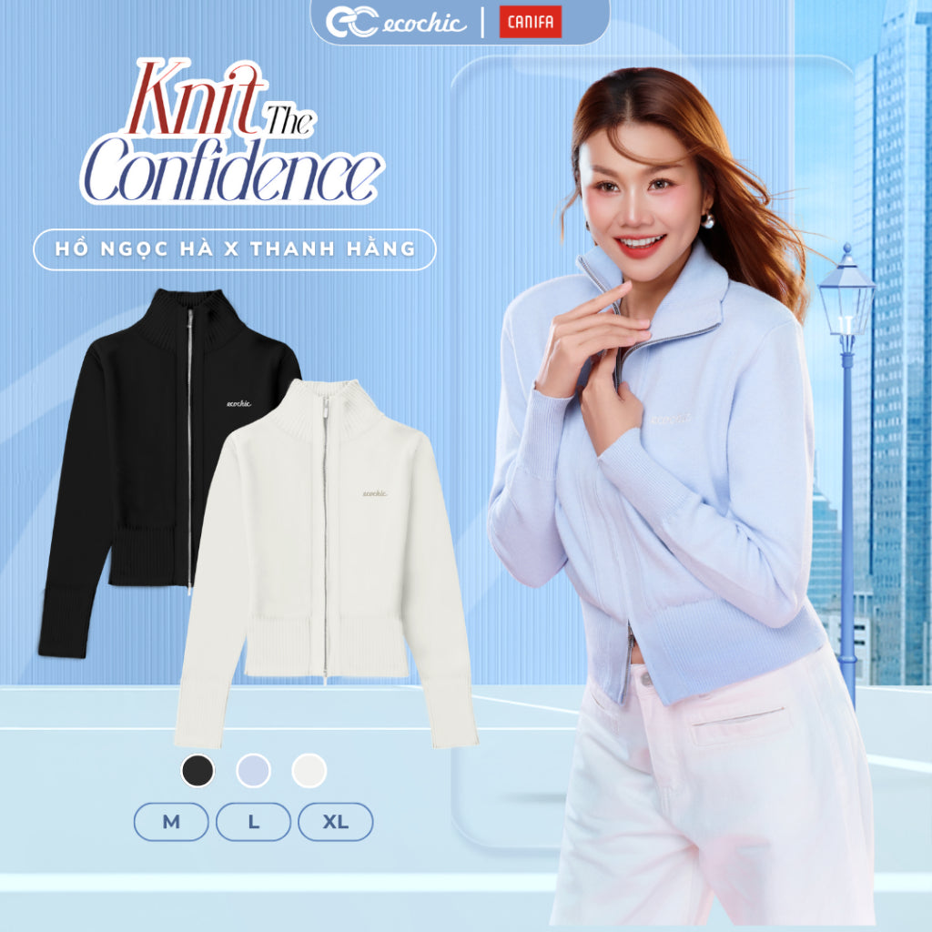[ECOCHIC x CANIFA] High Neck Zip-Up Knit Sweater Slim Fit Premium Quality Genuine HNH EC08