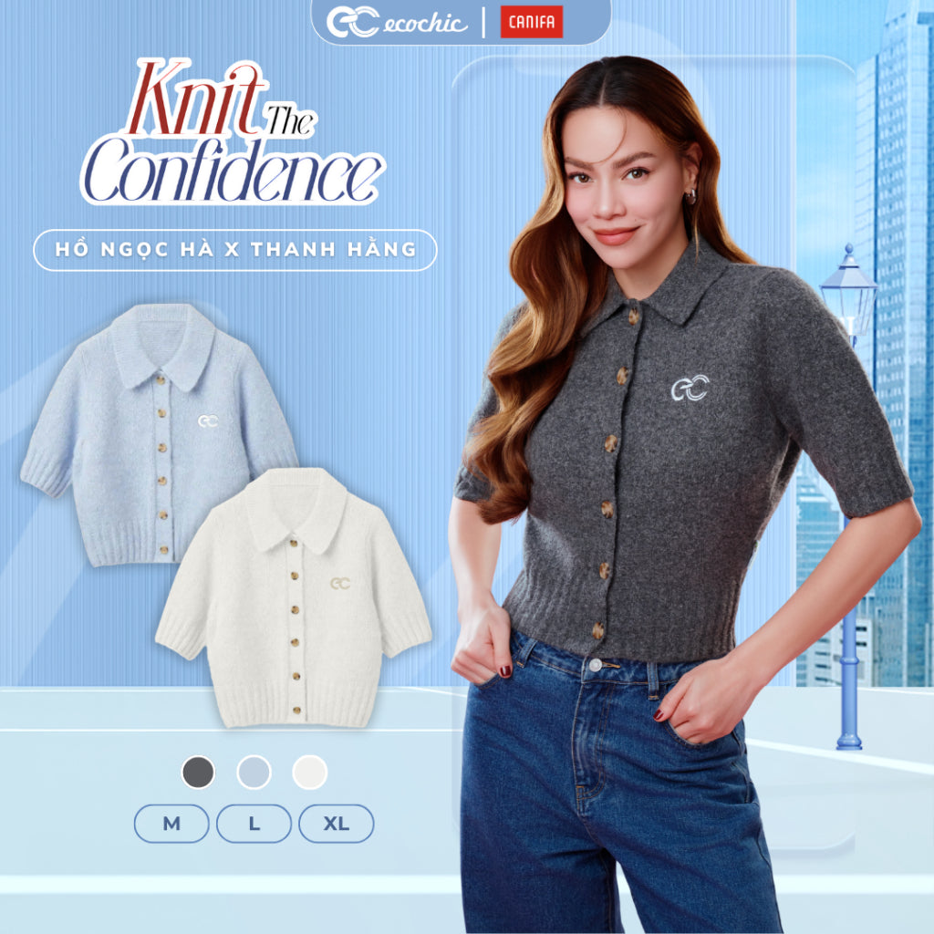 [ECOCHIC x CANIFA] Áo Len Tay Lỡ Cài Cúc Logo Ngực Chất Liệu Len Mềm Cao Cấp Chính Hãng HNH EC02