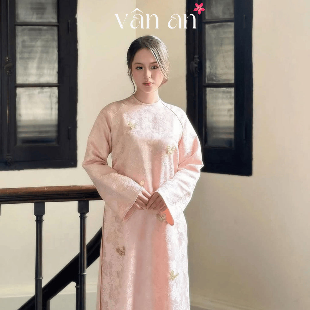 [VAN AN - TET 2026] LAM YEN Ao Dai - Straight Fit, Long Sleeves - Woven Floral Chau Sa Brocade Material, Charms on the Hem