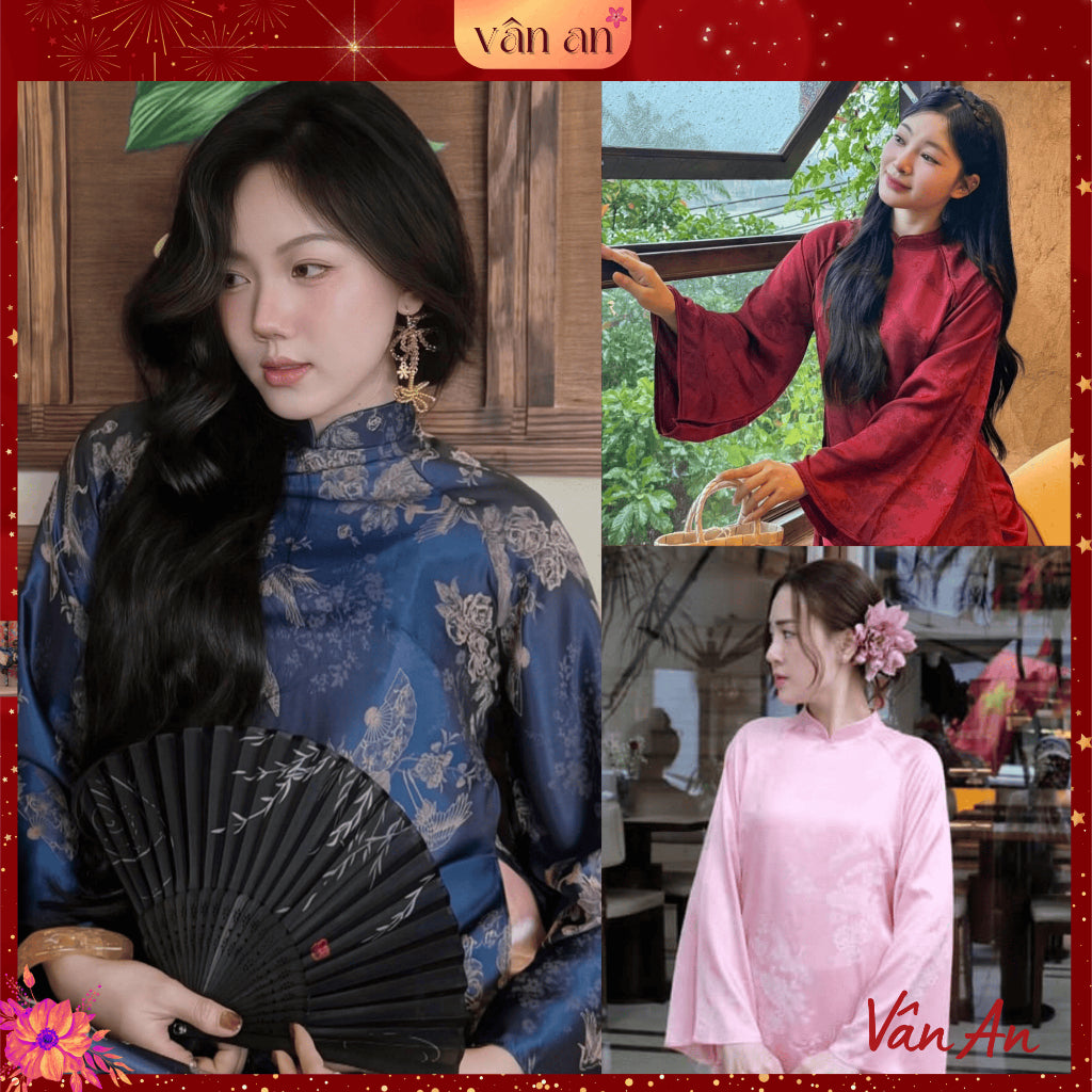 [VAN AN - TET 2026] TRUC XUAN Ao Dai - Long-sleeved, innovative design - High-quality silk brocade with flamingo print