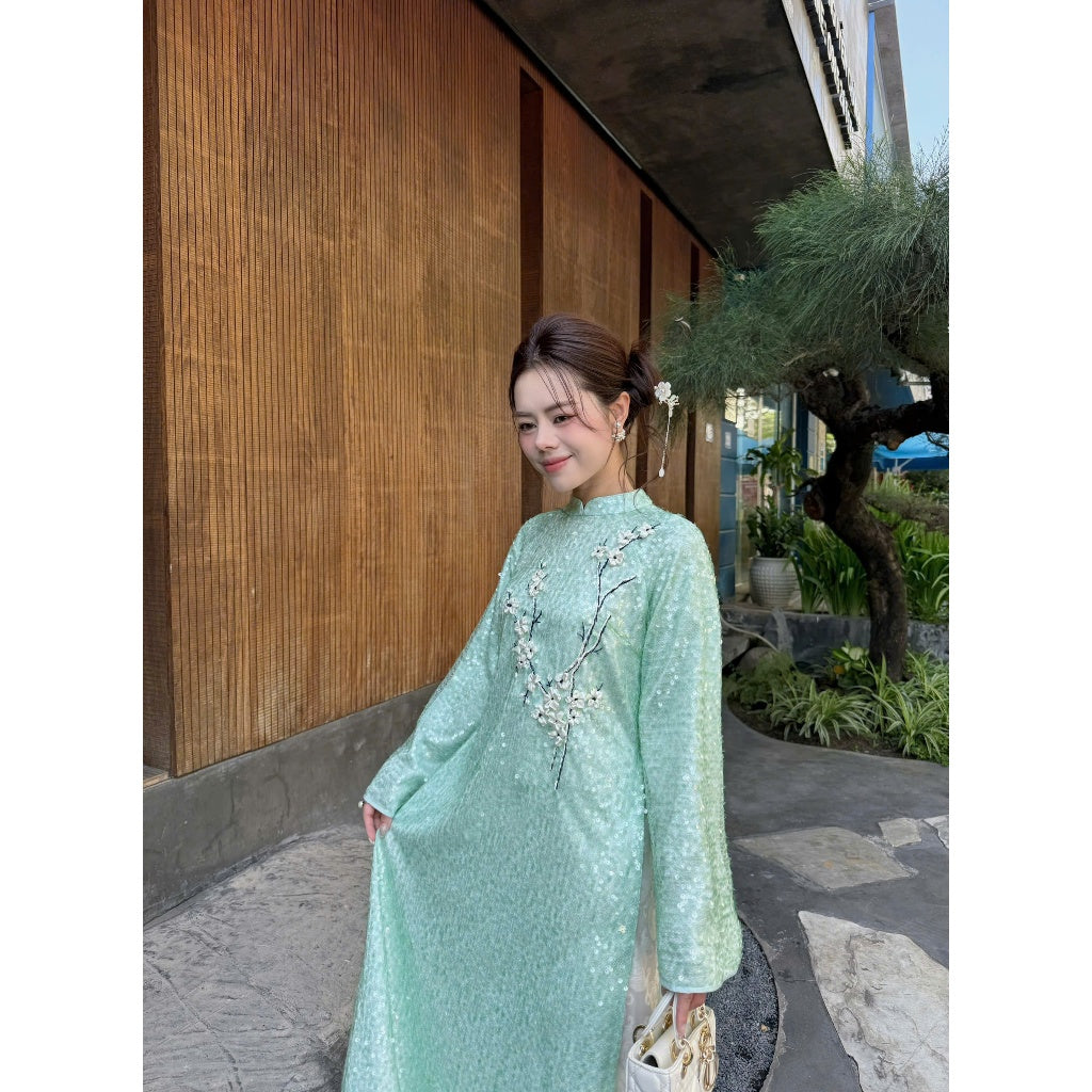 [PRE-ORDER] Sequin Ao Dai Embroidered with Bach Diep Ribbon 