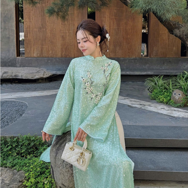 [PRE-ORDER] Sequin Ao Dai Embroidered with Bach Diep Ribbon 