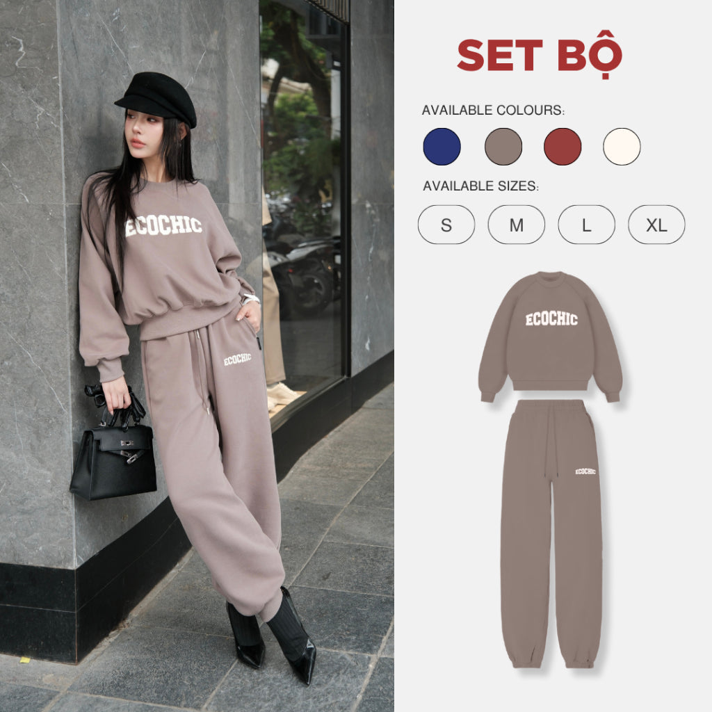(LINK SALE) Set Bộ ECOCHIC CRIMSON WINTER Áo Sweater Quần Jogger Bo Gấu Chất Liệu Nỉ Hai Da Cao Cấp B187