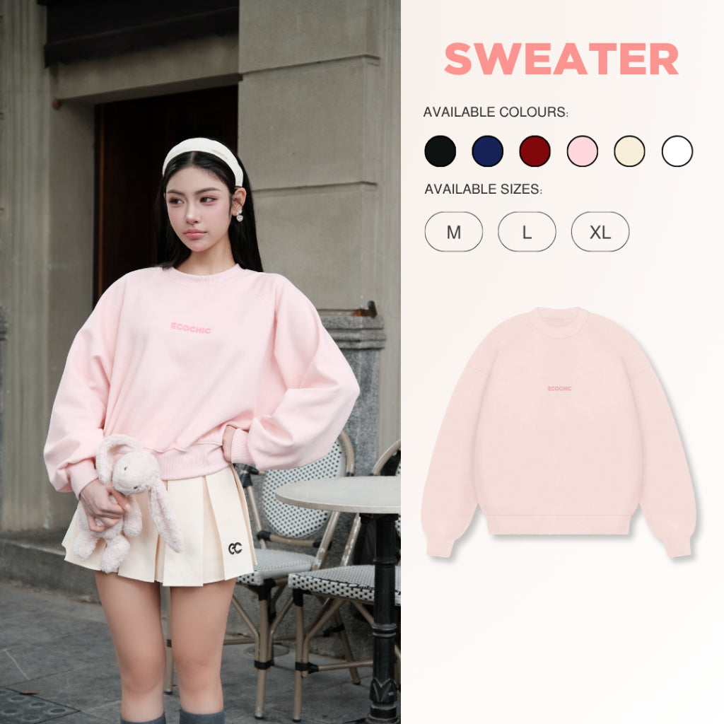 Áo Sweater ECOCHIC ARCTIC BLOOM Basic Cổ Tròn Logo Ngực Chất Liệu Nỉ Hai Da Cao Cấp Chính Hãng B192