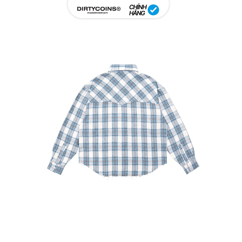 DirtyCoins Flannel Raw Hem Embroidery Light Blue Jacket