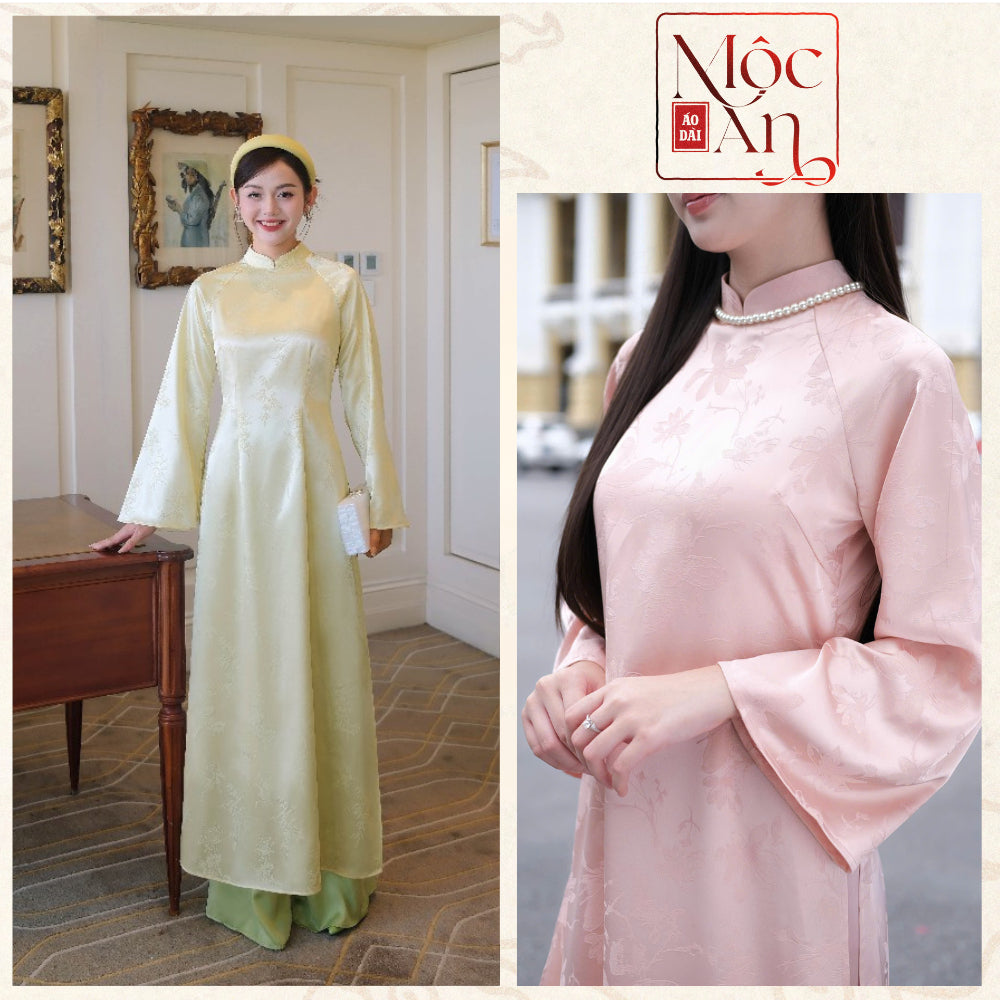 KIM PHƯỢNG traditional silk ao dai with fitted waist and long sleeves, suitable for Tet (Lunar New Year), wedding, and engagement ceremonies. 