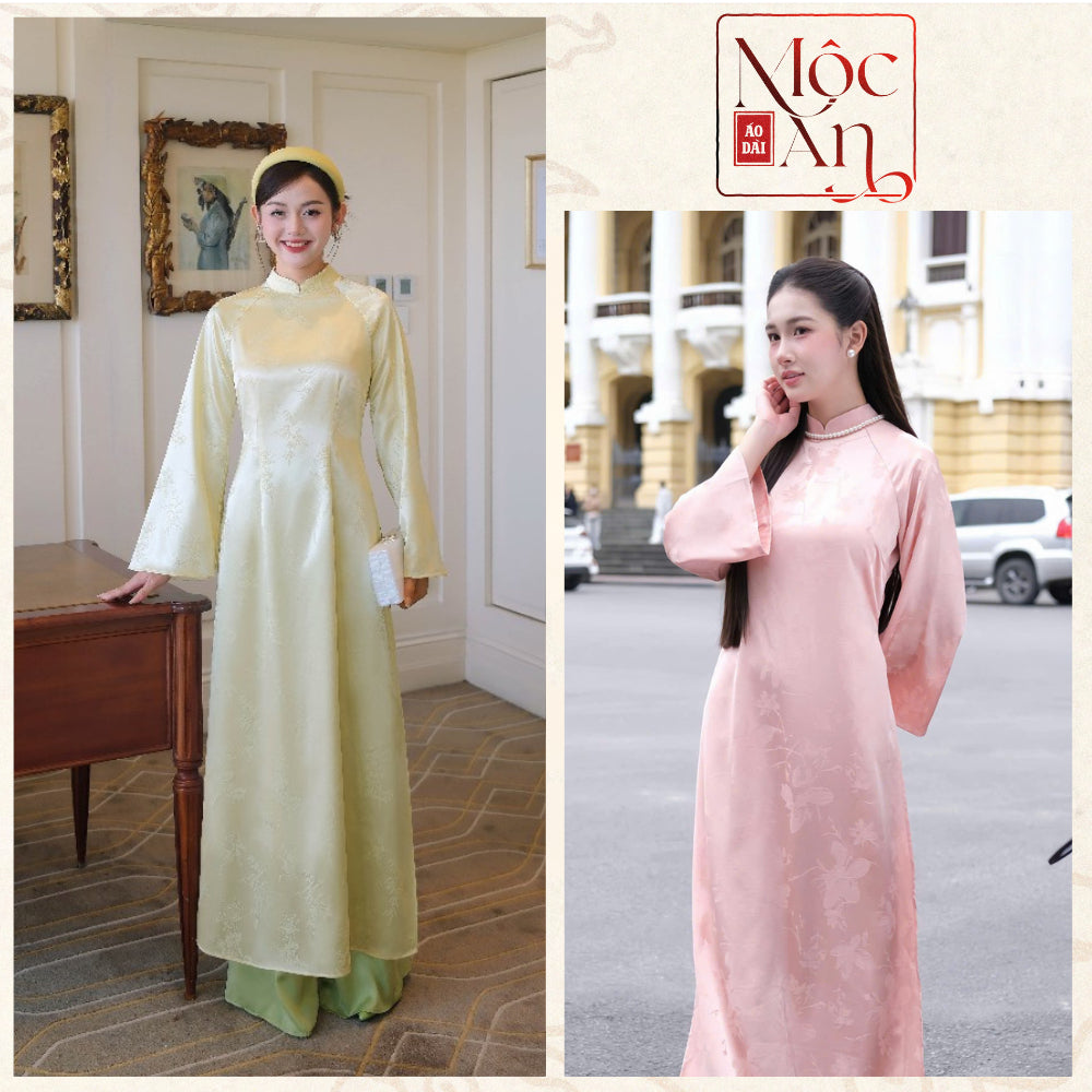 KIM PHƯỢNG traditional silk ao dai with fitted waist and long sleeves, suitable for Tet (Lunar New Year), wedding, and engagement ceremonies. 