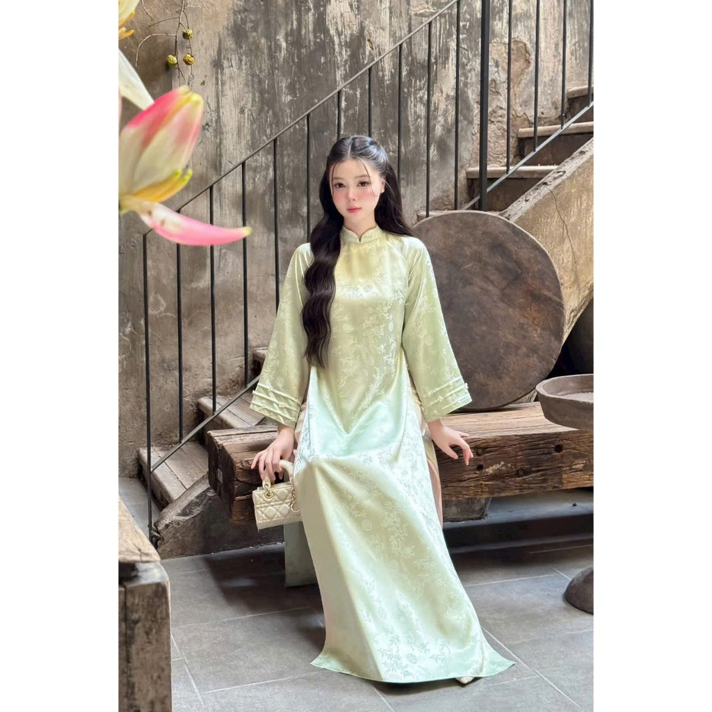 [PRE-ORDER] Green silk Ao Dai with pants