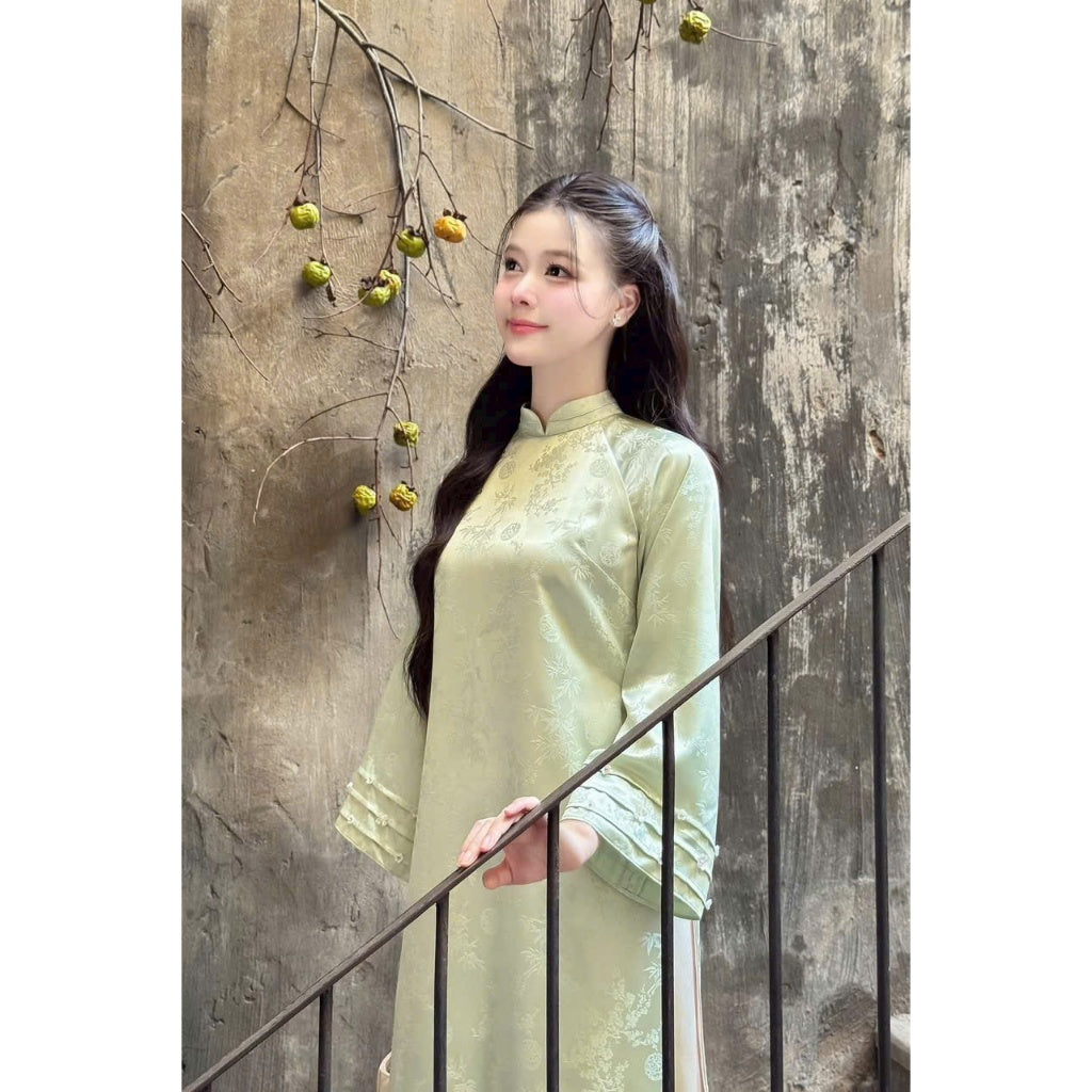 [PRE-ORDER] Green silk Ao Dai with pants