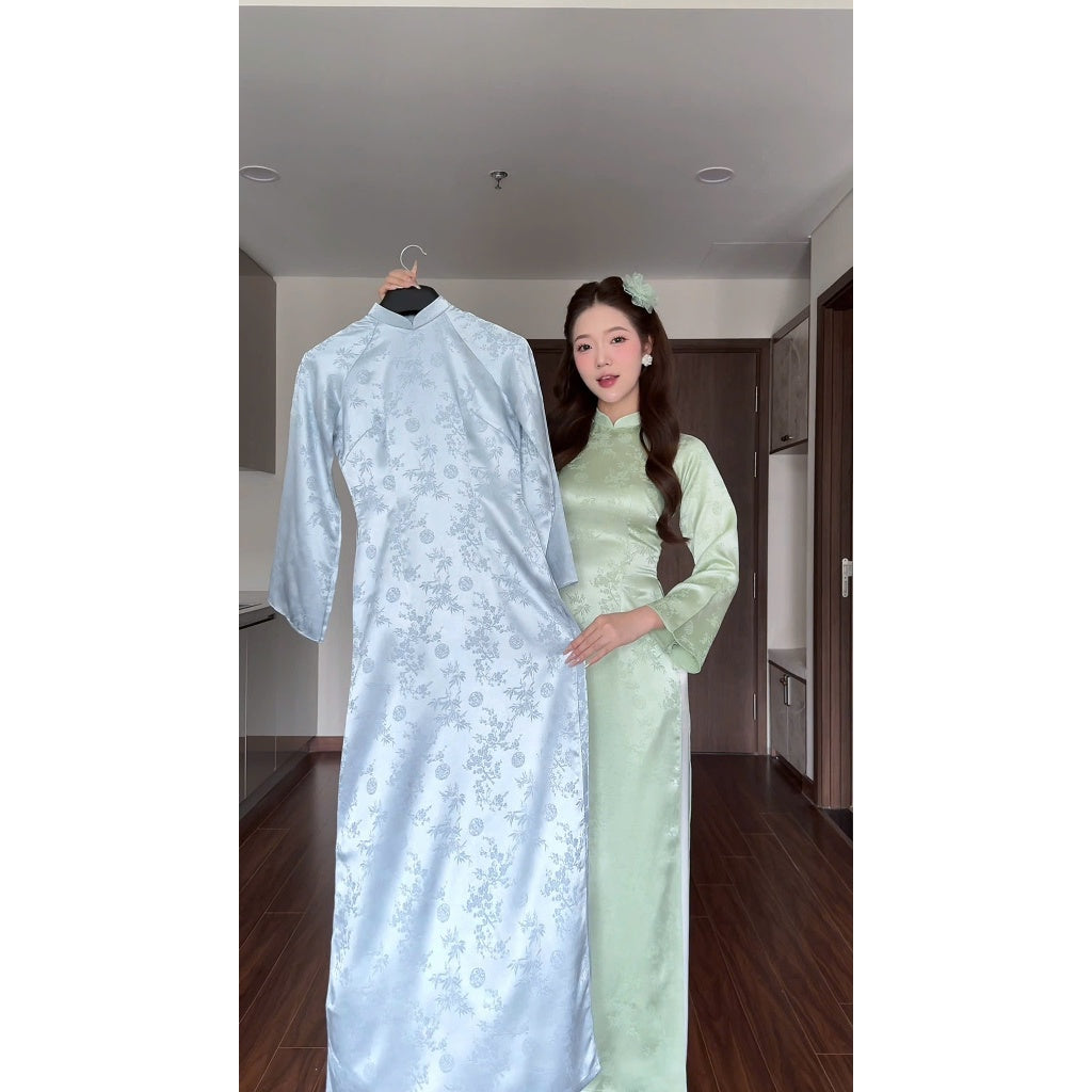 Traditional Ao Dai dress by TRUC ANH, flared sleeves, made of high-quality brocade fabric, soft and elegantly flowing - Moc An Ao Dai. 
