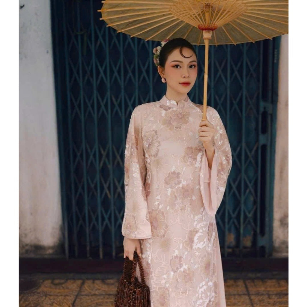 [PRE-ORDER] Thanh Lan Ao Dai with Outstanding Patterns, Straight Cut with Pants