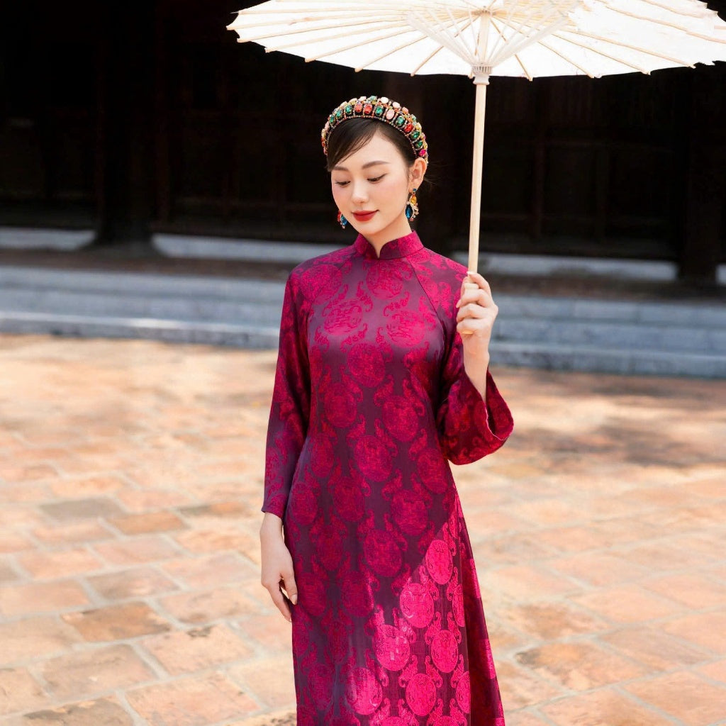 [PRE-ORDER] LUA NHA XA SILK Ao Dai with bat motif and pants