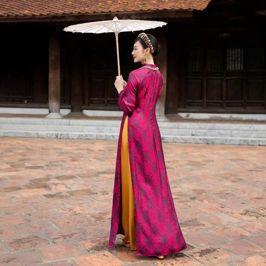 [PRE-ORDER] LUA NHA XA SILK Ao Dai with bat motif and pants