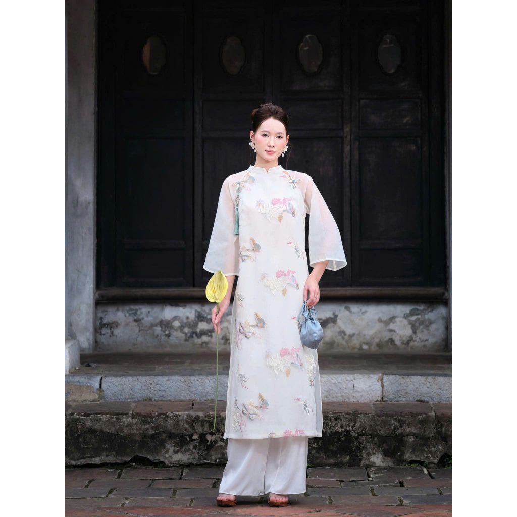 [PRE-ORDER] "Dien Phuc" Ao Dai, straight-cut, embroidered chiffon fabric, 2 layers with pants