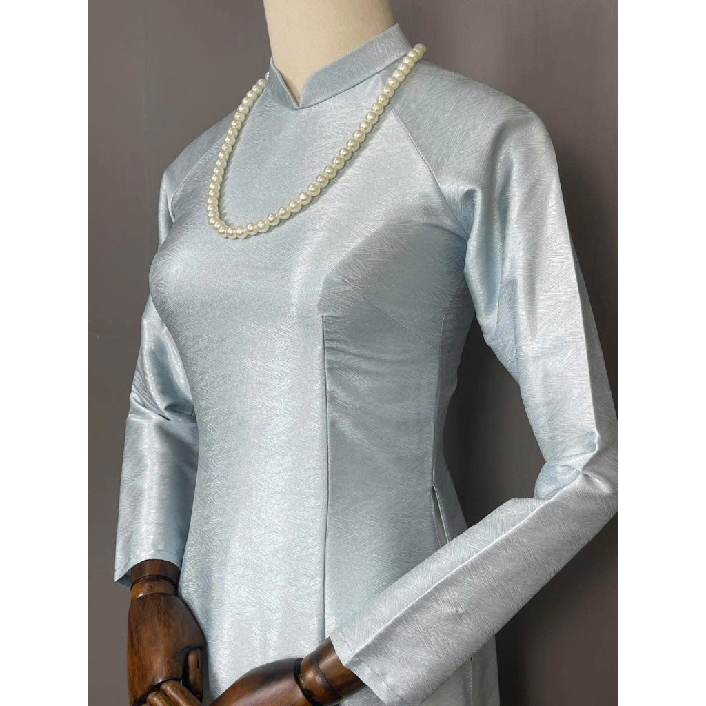 [PRE-ORDER] Traditional high-neck, wood-grain silk, 2-panel Ao Dai with pants