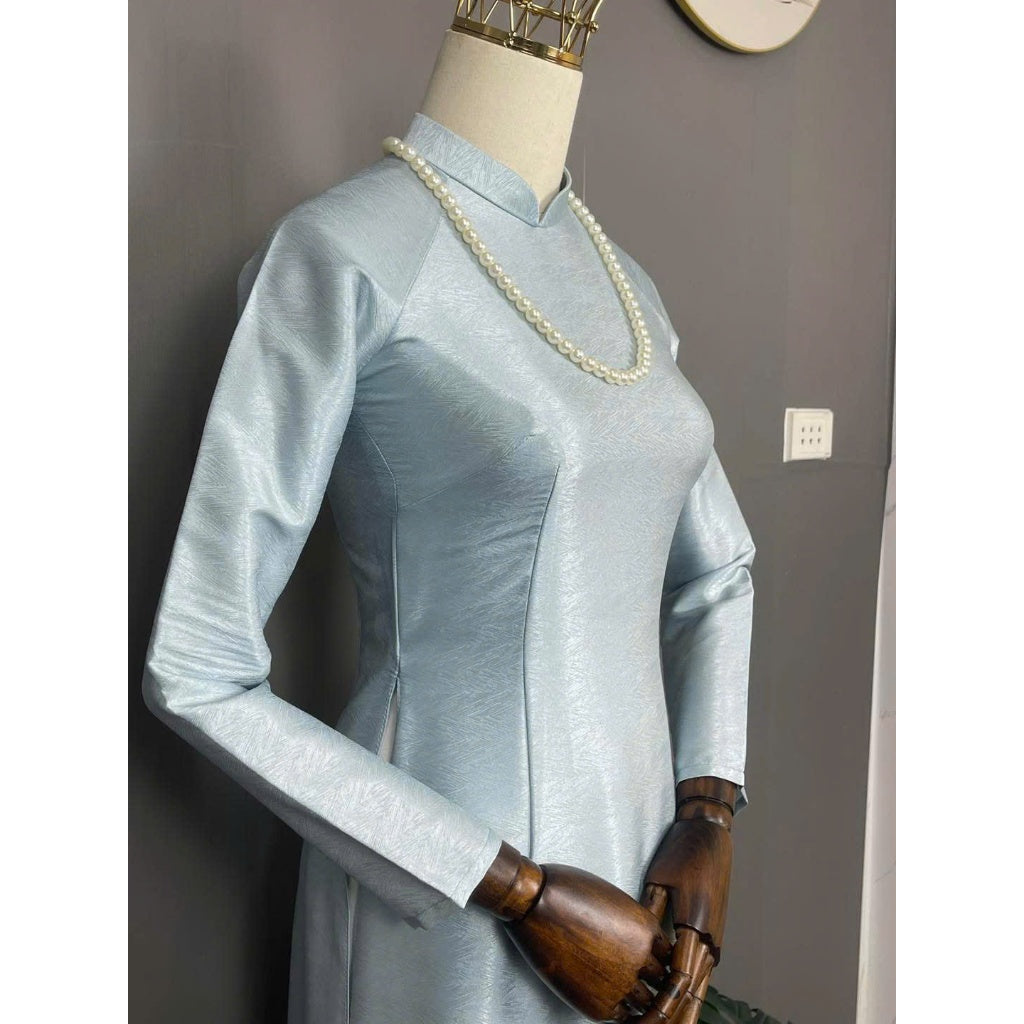 [PRE-ORDER] Traditional high-neck, wood-grain silk, 2-panel Ao Dai with pants