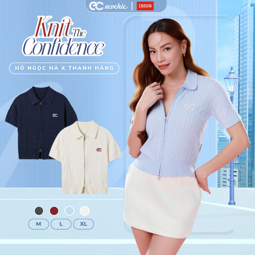 [ECOCHIC x CANIFA] Áo Len Crop Khoá Zip 2 Chiều Logo Ngực Chất Liệu Len Dệt Kim Cao Cấp Chính Hãng HNH EC01