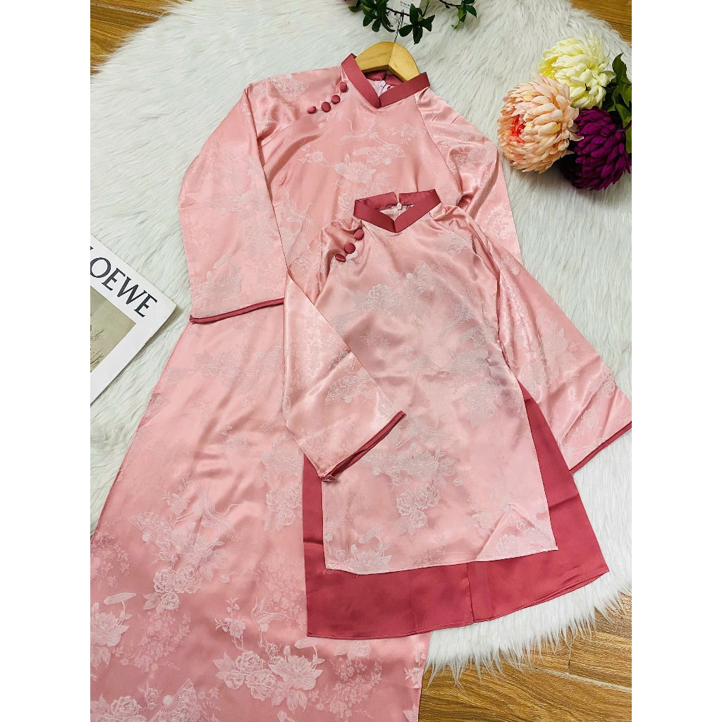 [PRE-ORDER] Mother and child Ao Dai with soft silk brocade panels and pants