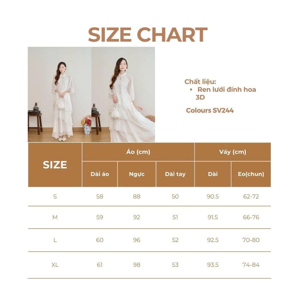 Diem Hoa Modern French Dress – White 3D Floral Lace, Fishtail Straight Shirt with Fluffy 3-Layer Silk Skirt – SV244 LANA DESIGN