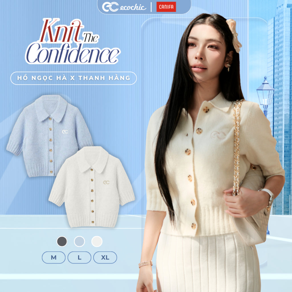 [ECOCHIC x CANIFA] Áo Len Tay Lỡ Cài Cúc Logo Ngực Chất Liệu Len Mềm Cao Cấp Chính Hãng HNH EC02