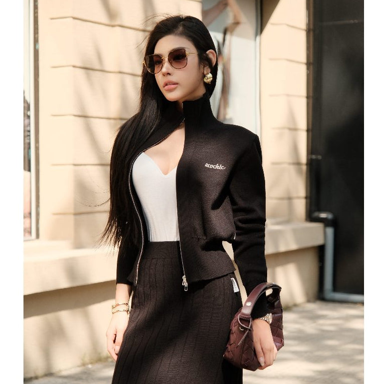 [ECOCHIC x CANIFA] High Neck Zip-Up Knit Sweater Slim Fit Premium Quality Genuine HNH EC08