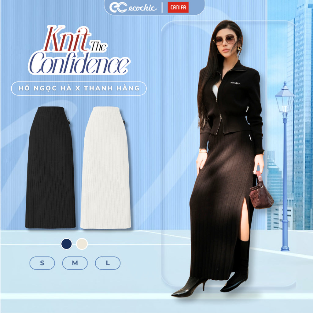 [ECOCHIC x CANIFA] Chân Váy Dài Ôm Nhẹ Xẻ Tà Dệt Gân Dọc Chất Liệu Cao Cấp Chính Hãng HNH EC04