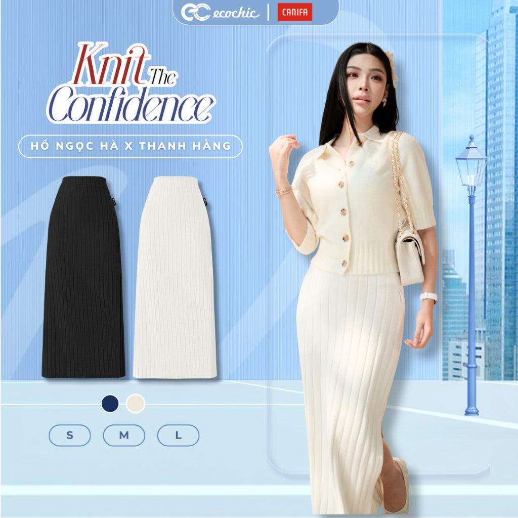 [ECOCHIC x CANIFA] Chân Váy Dài Ôm Nhẹ Xẻ Tà Dệt Gân Dọc Chất Liệu Cao Cấp Chính Hãng HNH EC04