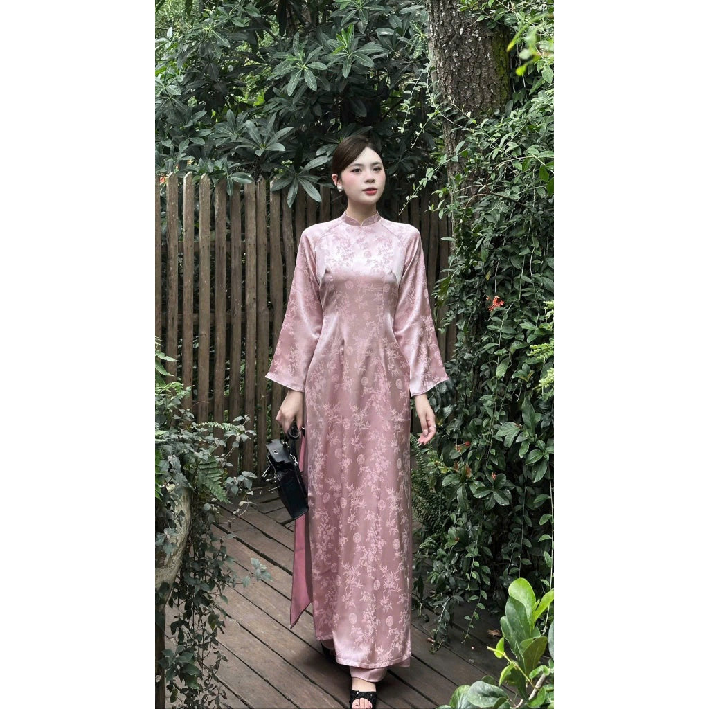 [PRE-ORDER] Truc Anh Traditional Ao Dai, soft Silk Brocade, flared sleeve design, waist-hugging, with pants