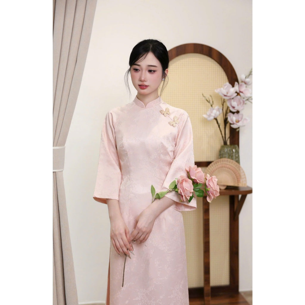 [PRE-ORDER] MODERN Ao Dai with brocade pattern, flared sleeves and pants