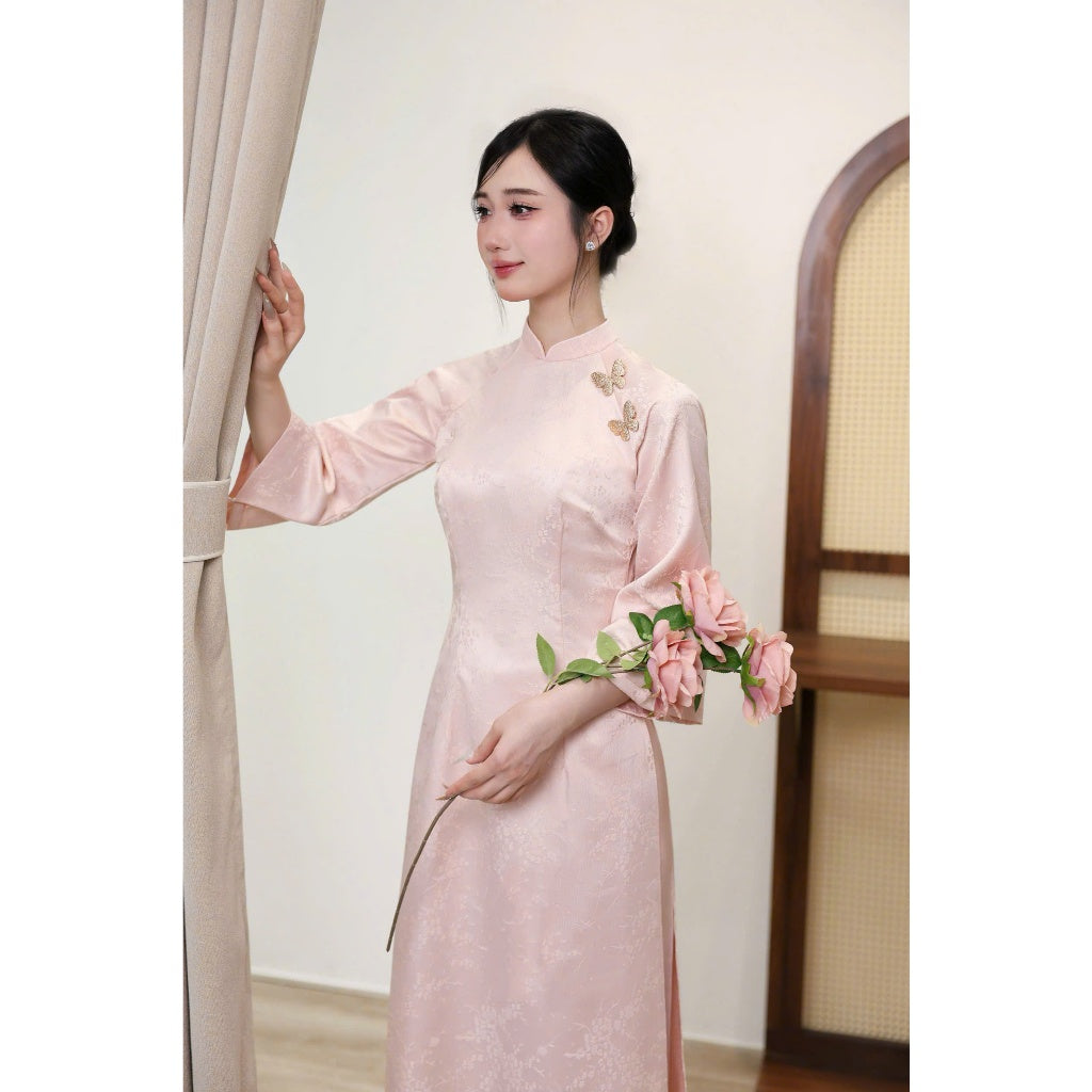 [PRE-ORDER] MODERN Ao Dai with brocade pattern, flared sleeves and pants