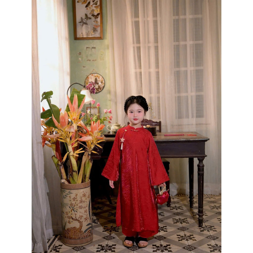 [PRE-ORDER] Modern Ao Dai for children with 2 chiffon panels and pants