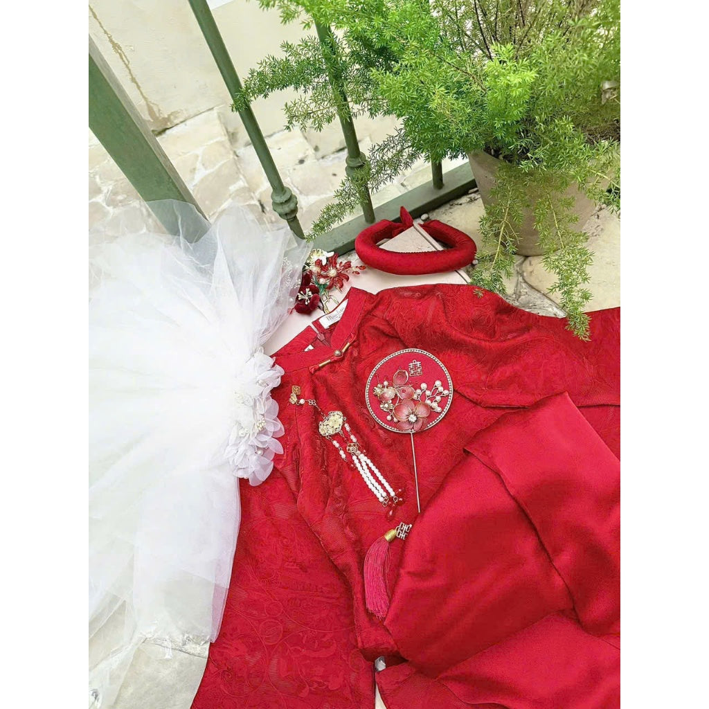 [PRE-ORDER] Modern Ao Dai for children with 2 chiffon panels and pants