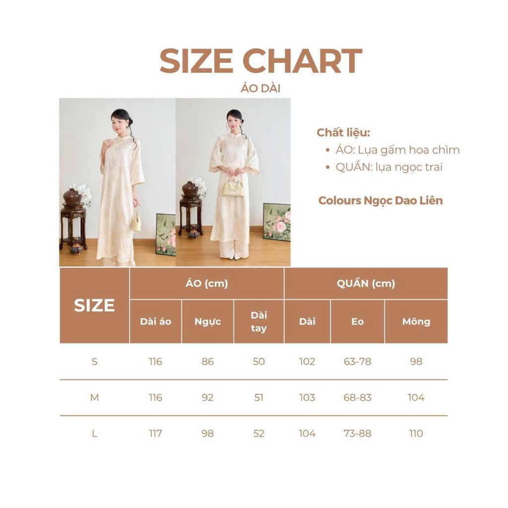 Ngoc Dao Lien silk and brocade modernized ao dai set with 2 panels, pleated sleeves, mandarin collar, and embossed thread – SD365 LANA DESIGN